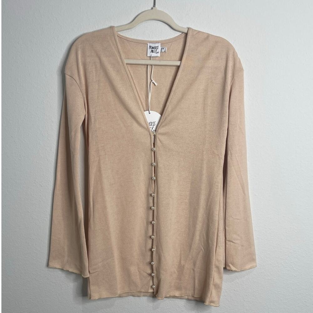 Princess Polly Pearl Button Cardigan Top Women’s XXS Size 0 Tan NWT